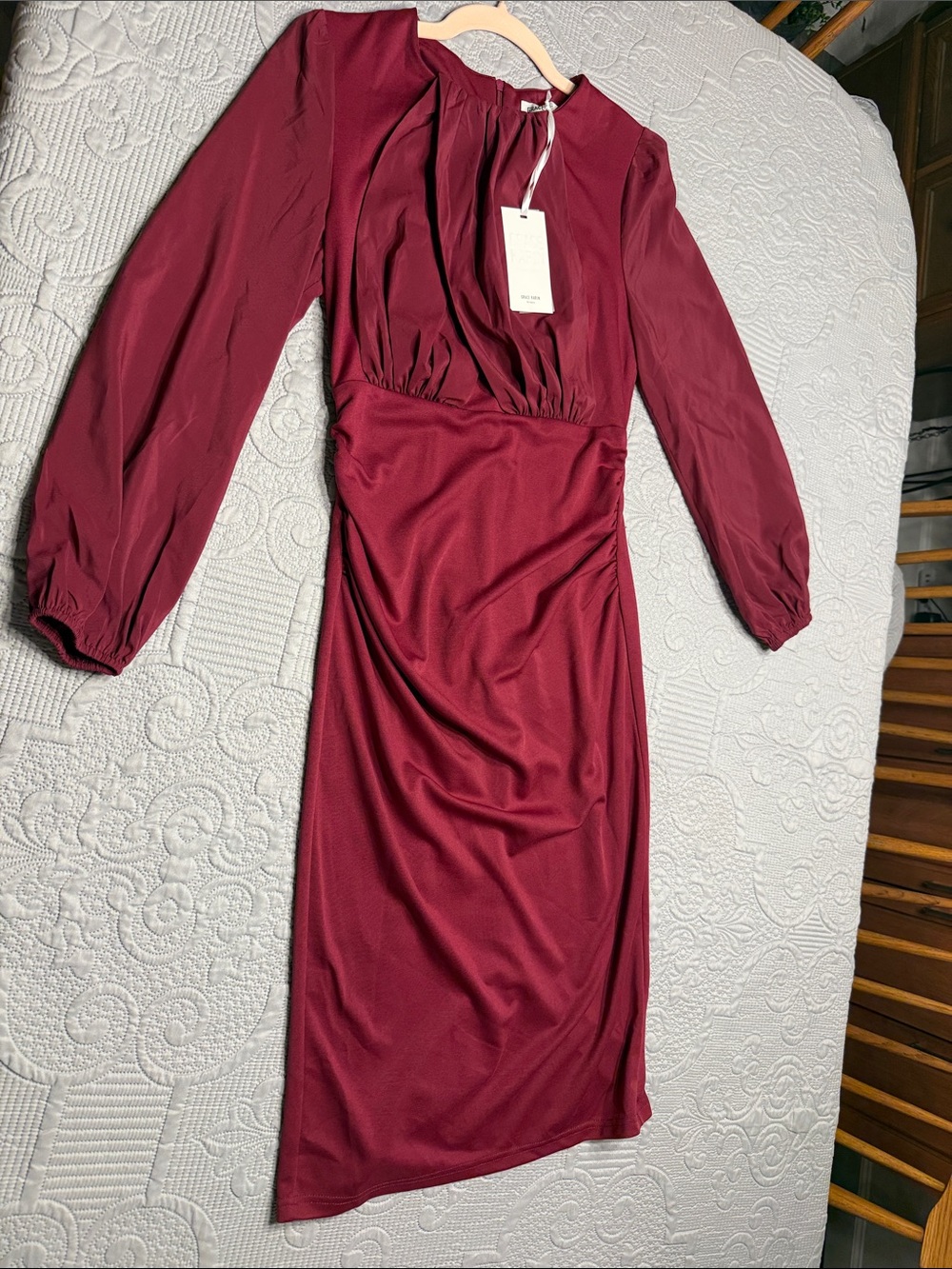 Grace Karin Raspberry Red Long-Sleeve Midi Dress